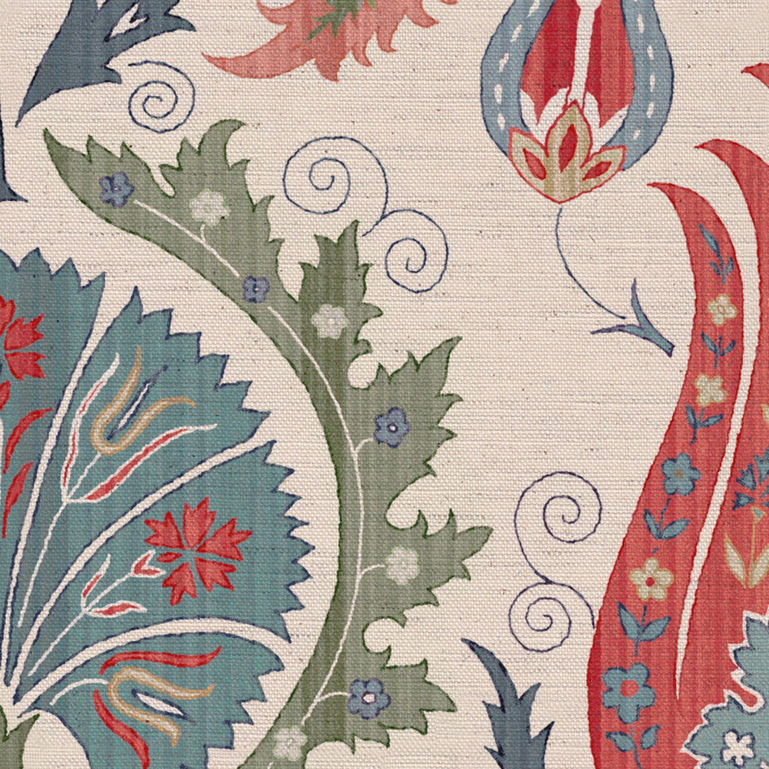 CW: Coral and grey blue and green | BASE: Natural Luxury Linen | HERO