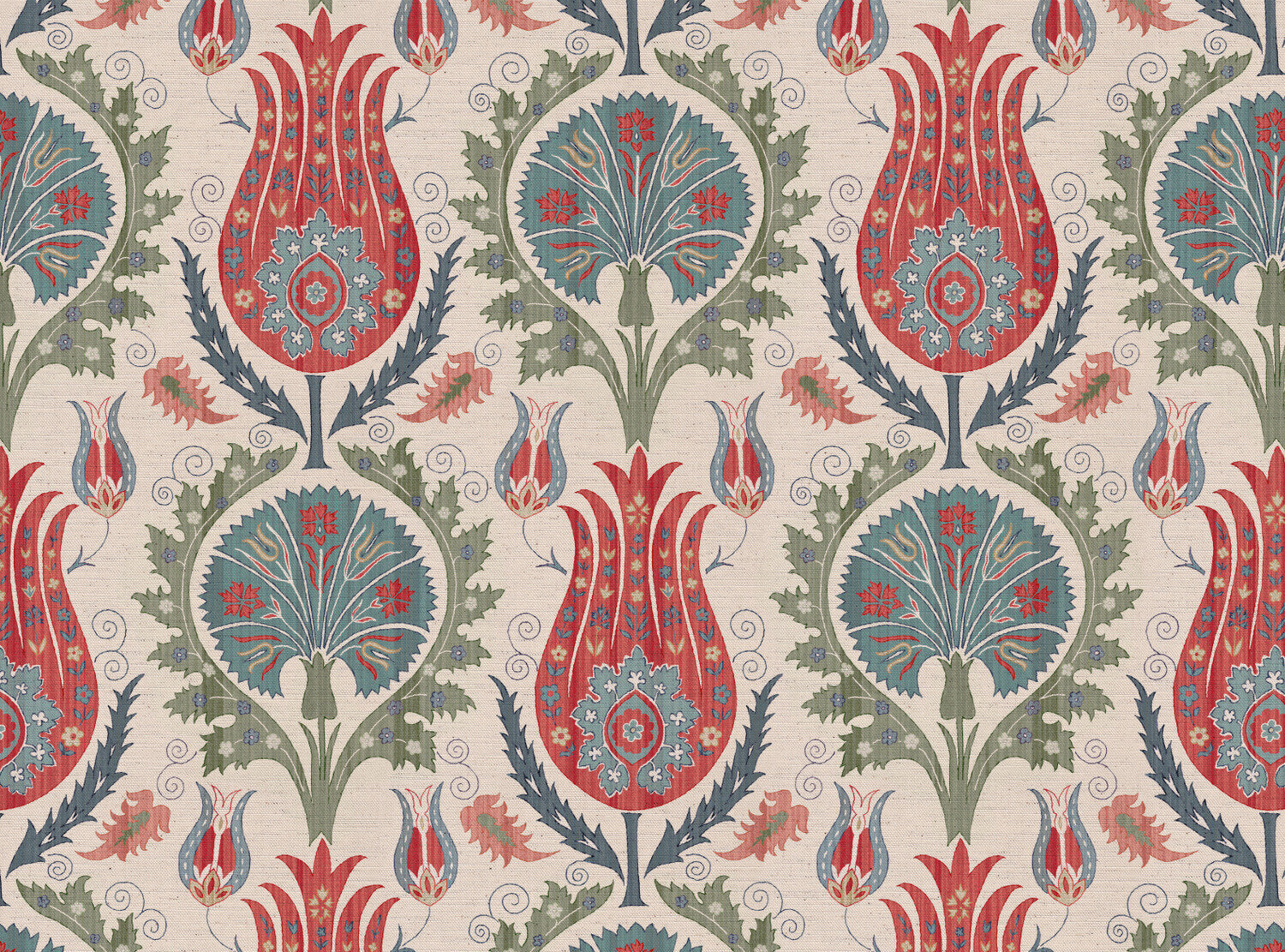 CW: Coral grey blue and green | BASE: Natural Luxury Linen