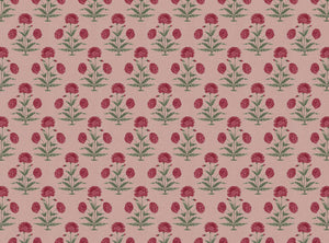 Red damson and green with pink ground