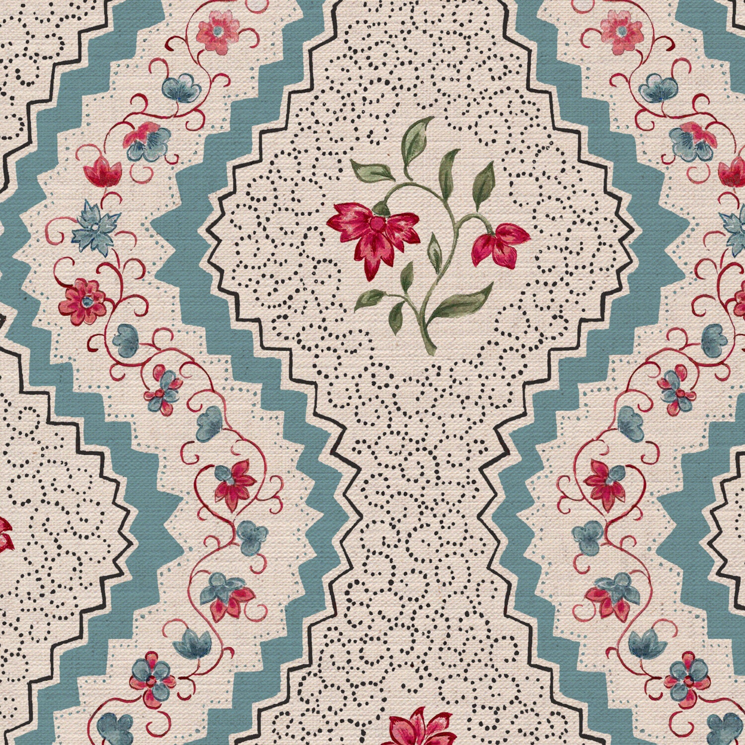 CW: Blue red and green matching wallpaper | BASE: Mercia Linen | HERO