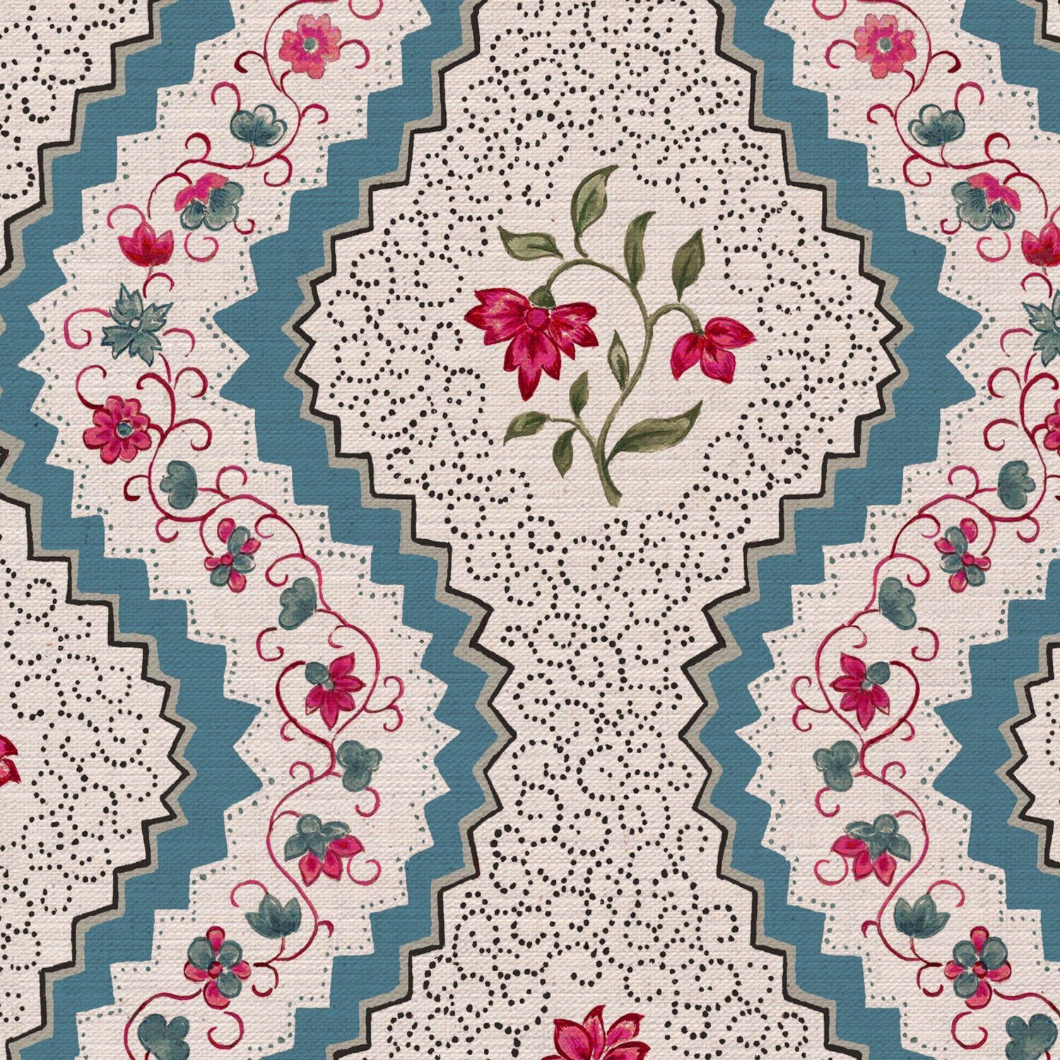 CW: Bright blue pinky red and green | BASE: Mercia Linen | HERO
