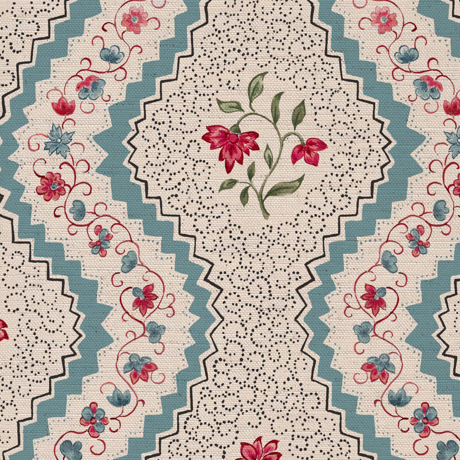 CW: Blue red and green matching wallpaper | BASE: Natural Luxury Linen | HERO