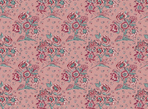 Soft pink ground damson and green blue