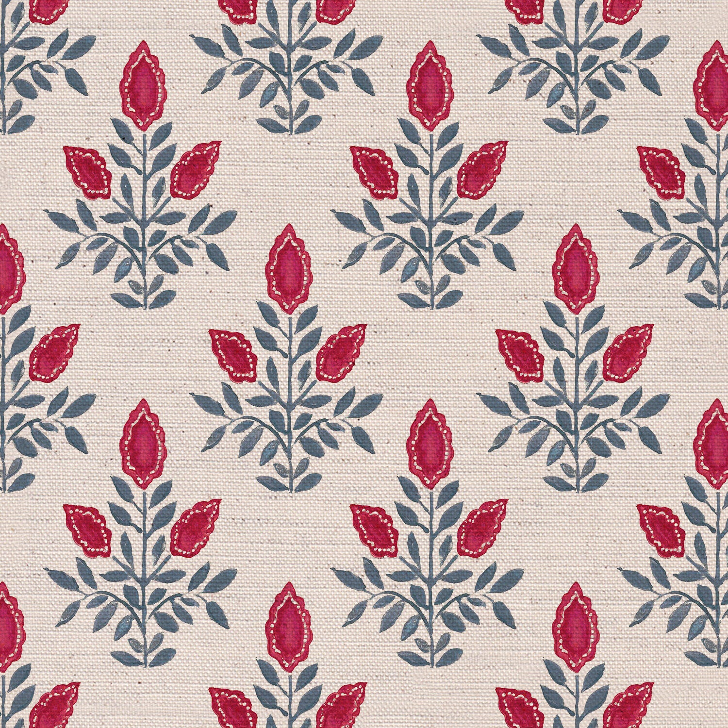 CW: Pinky red and grey blue white ground | BASE: Natural Luxury Linen | HERO