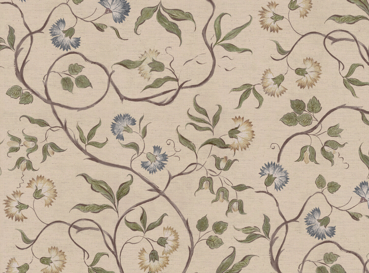 CW: Cream ground blue and green | BASE: Natural Luxury Linen
