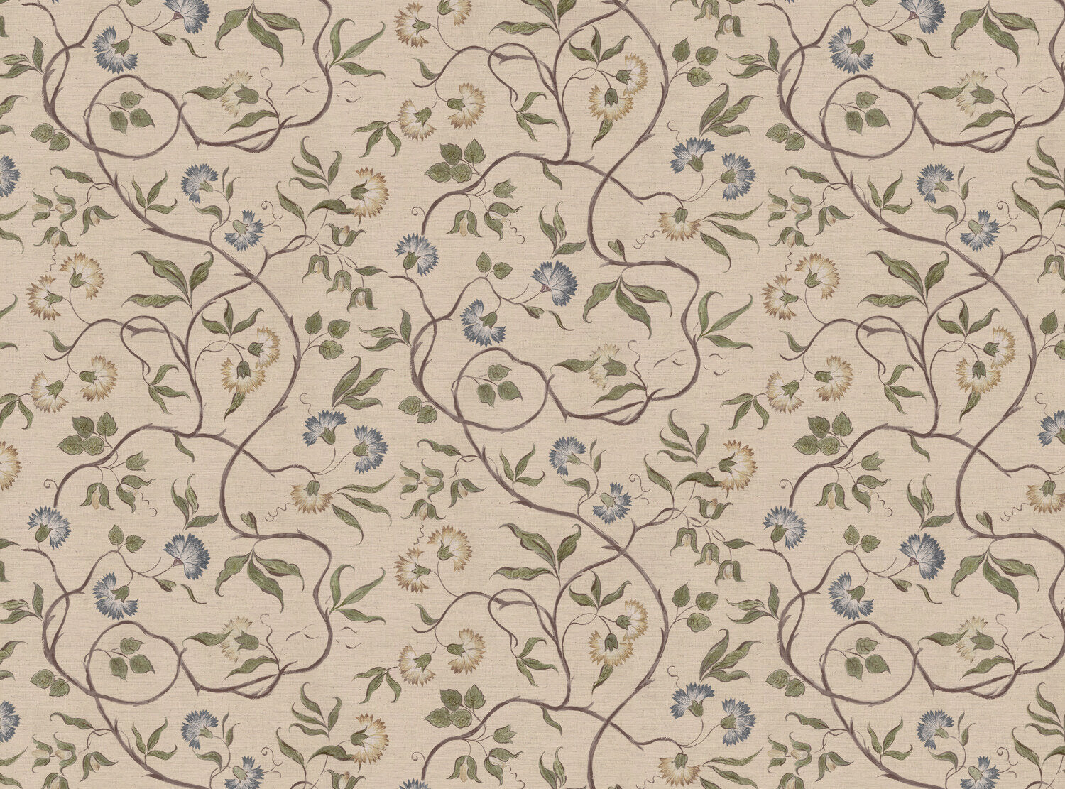 CW: Cream ground blue and green | BASE: Natural Luxury Linen