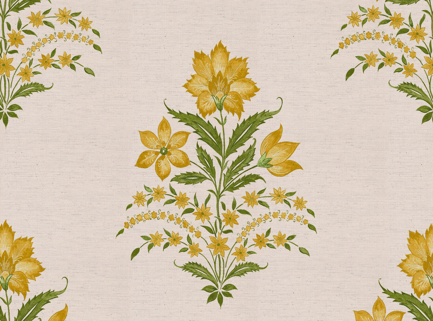 CW: Yellow and green white ground | BASE: Natural Luxury Linen