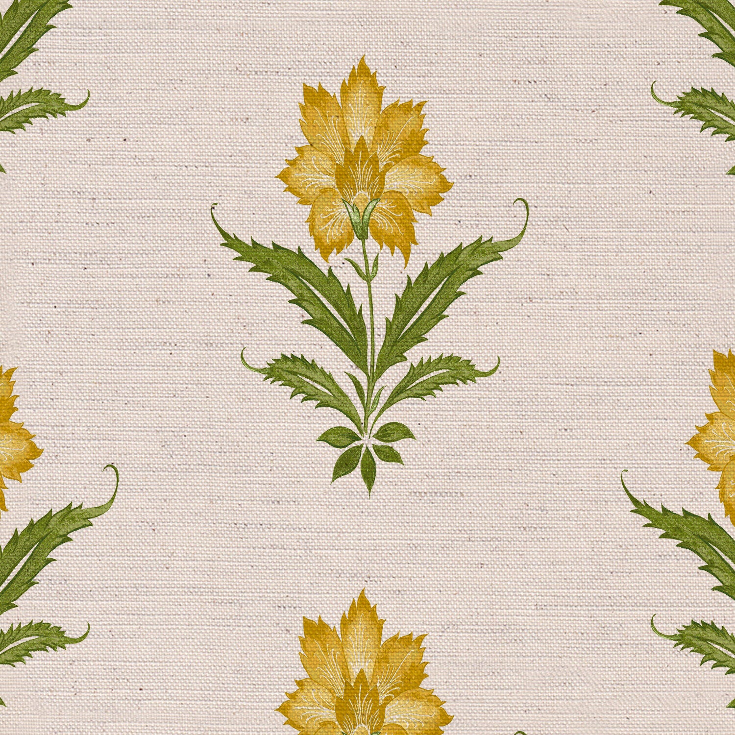 CW: Yellow and green white ground | BASE: Natural Luxury Linen | HERO