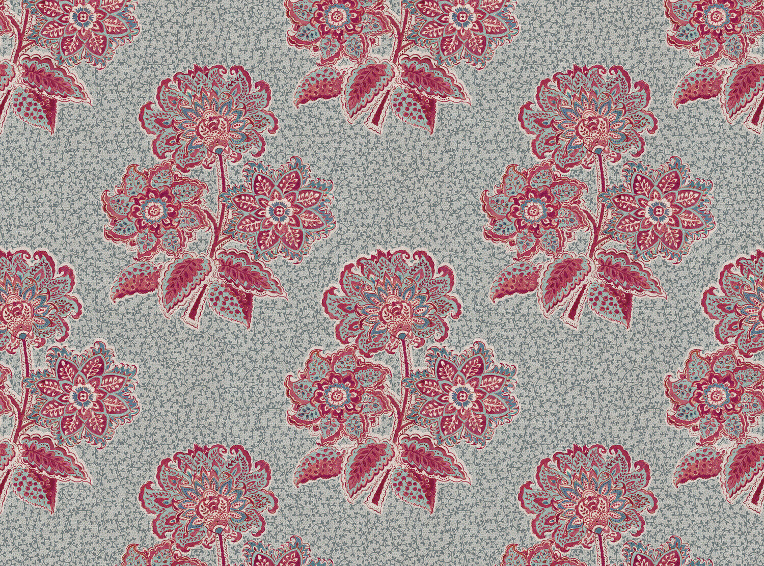CW: Pinky red and blue with blue intricate background | BASE: Mercia Linen