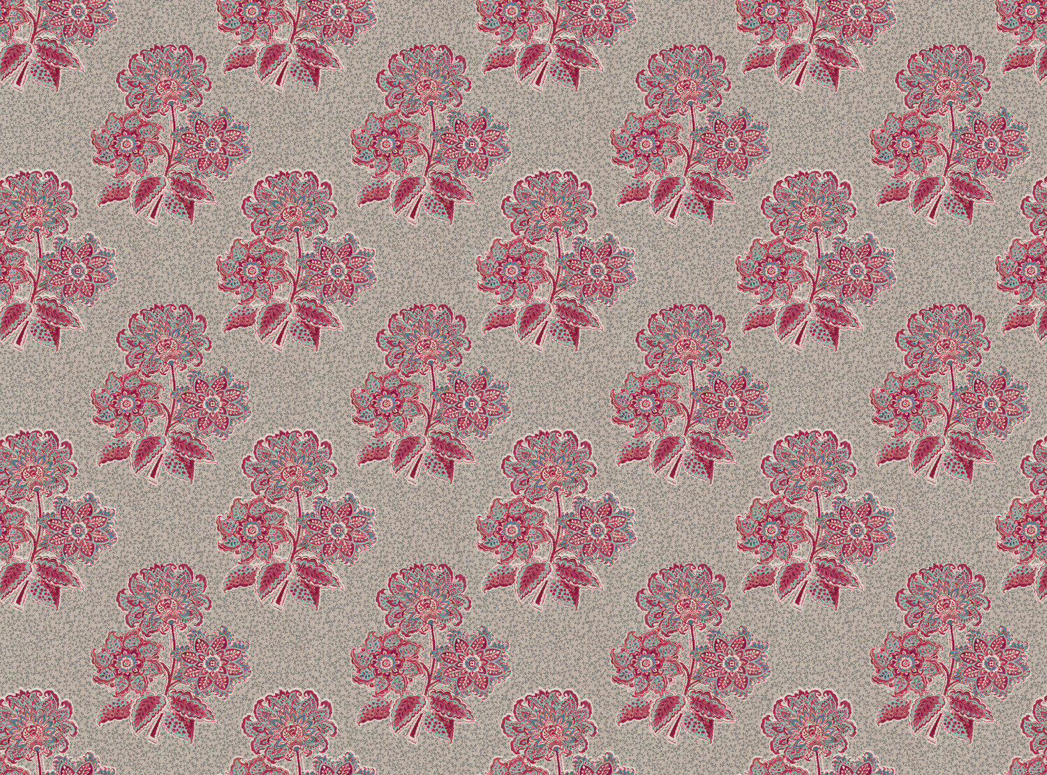 CW: Pinky red and blue with grey blue intricate background | BASE: Mercia Linen