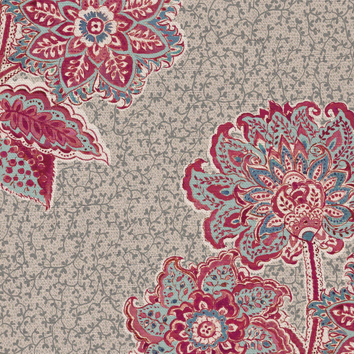 CW: Pinky red and blue with grey blue intricate background | BASE: Natural Luxury Linen | HERO