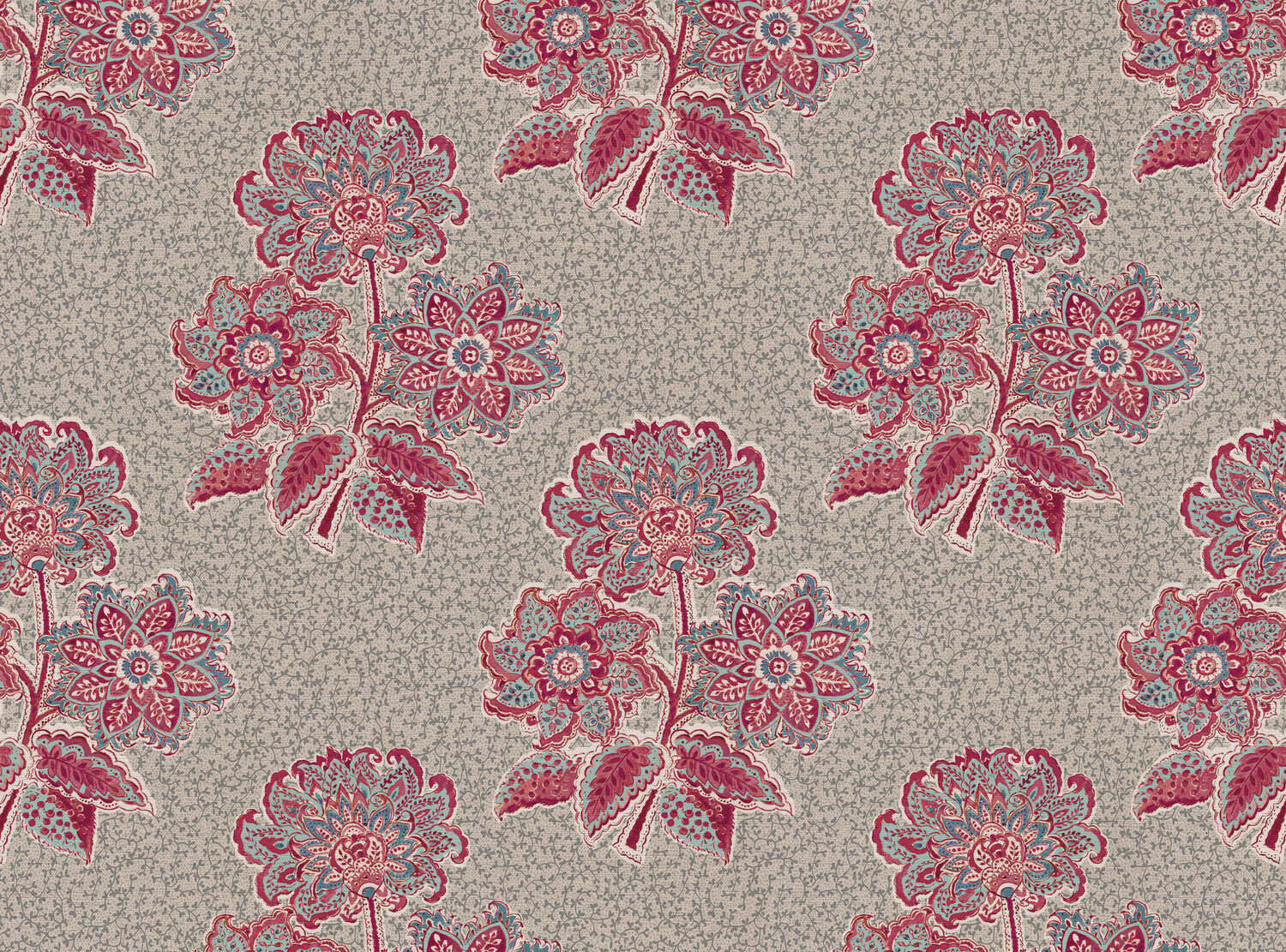 CW: Pinky red and blue with grey blue intricate background | BASE: Natural Luxury Linen