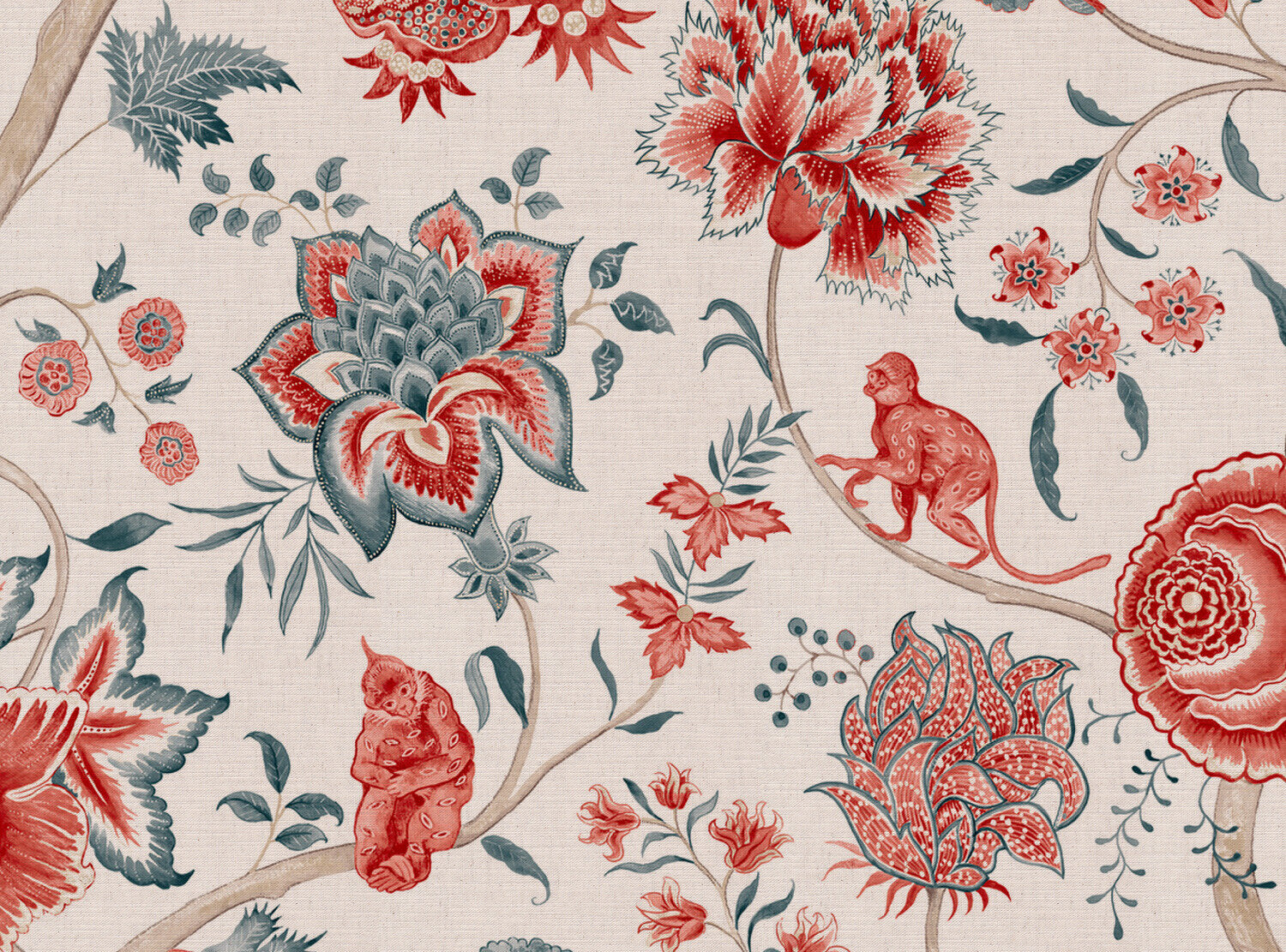 CW: Coral and grey blue white ground | BASE: Mercia Linen