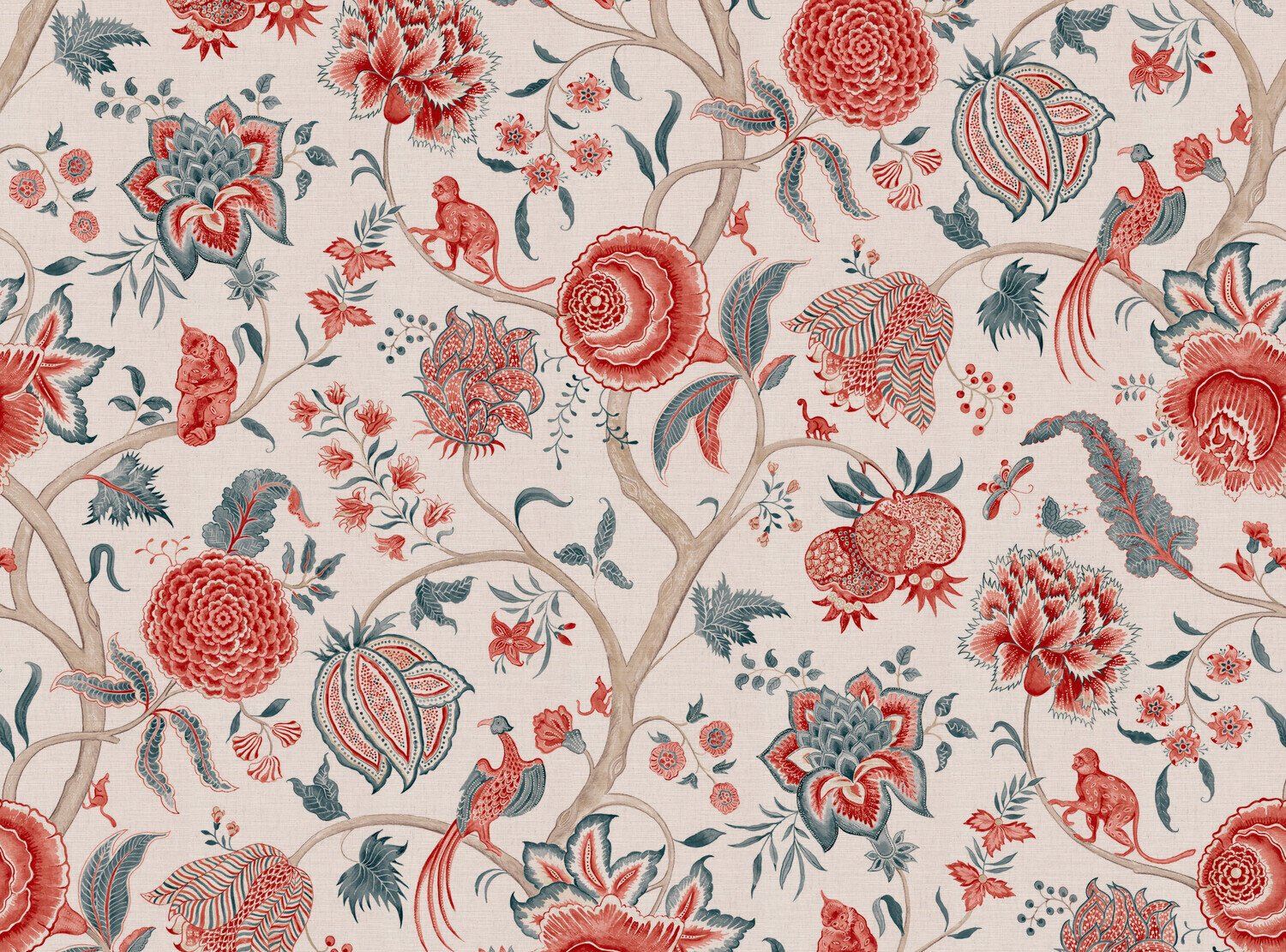 CW: Coral and grey blue white ground | BASE: Mercia Linen