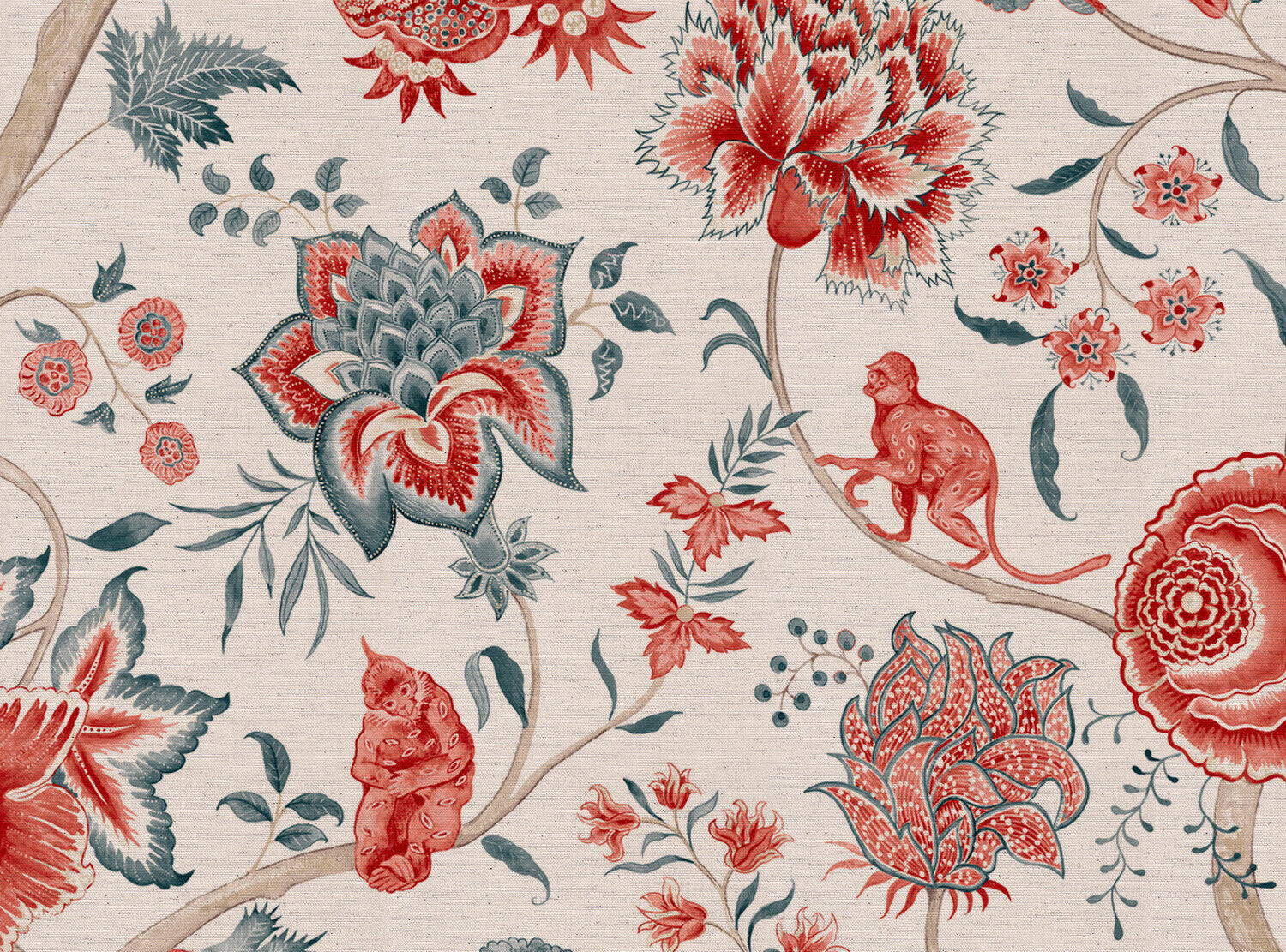 CW: Coral and grey blue white ground | BASE: Natural Luxury Linen