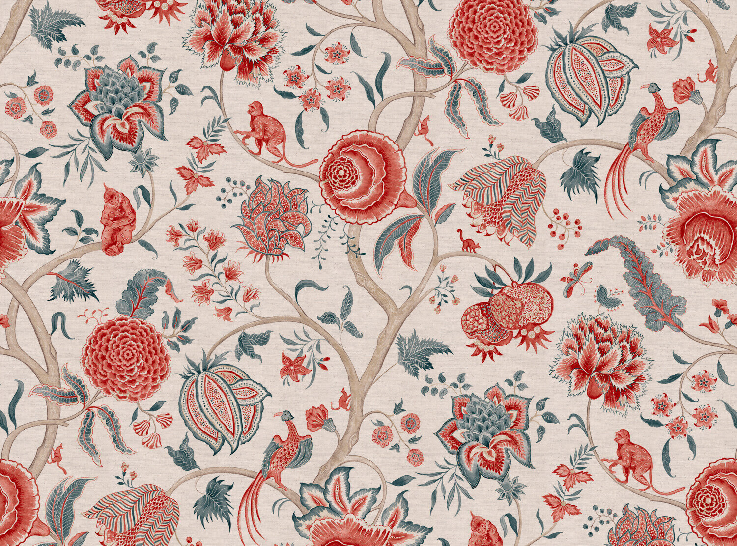 CW: Coral and grey blue white ground | BASE: Natural Luxury Linen