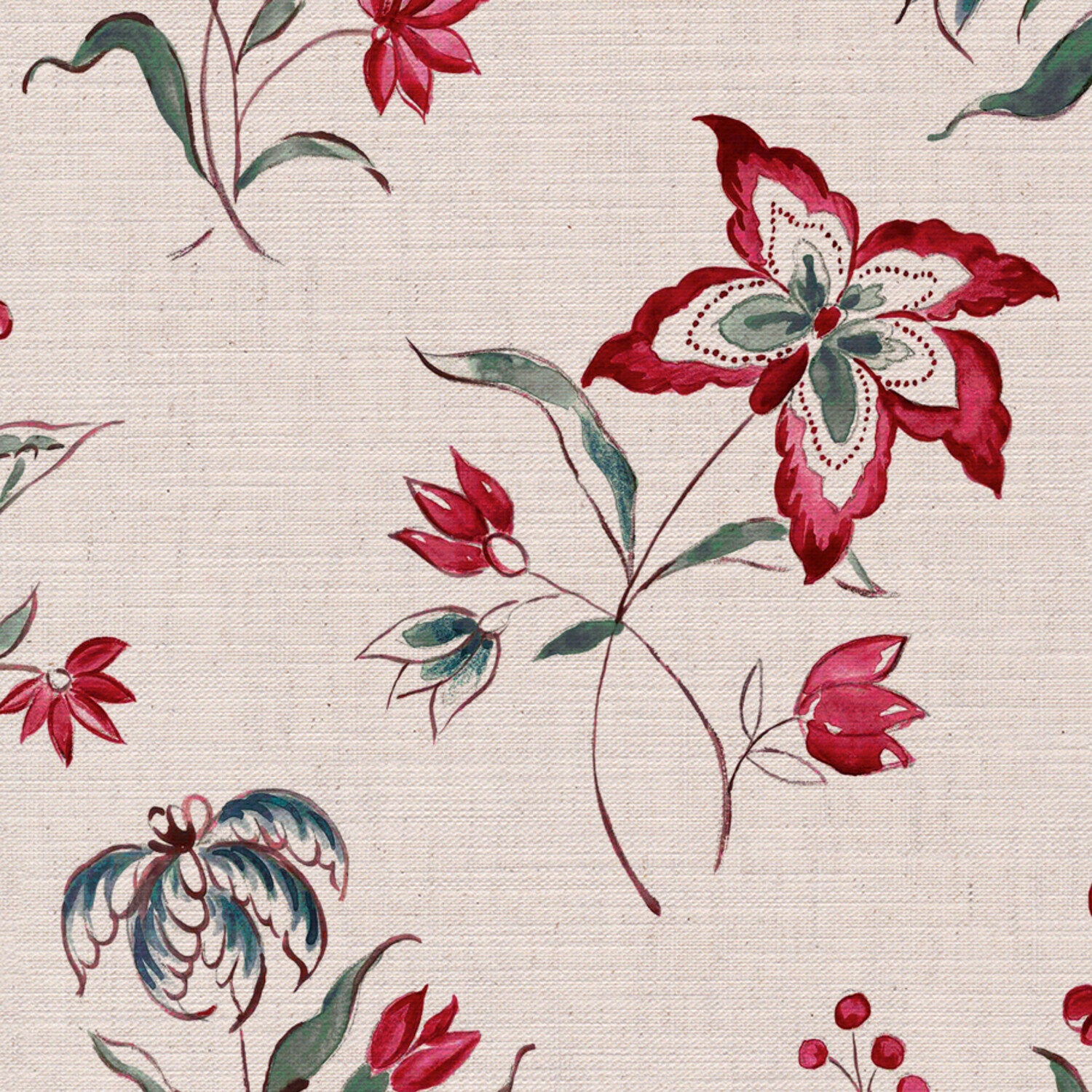 CW: Deep red green and blue | BASE: Mercia Linen | HERO