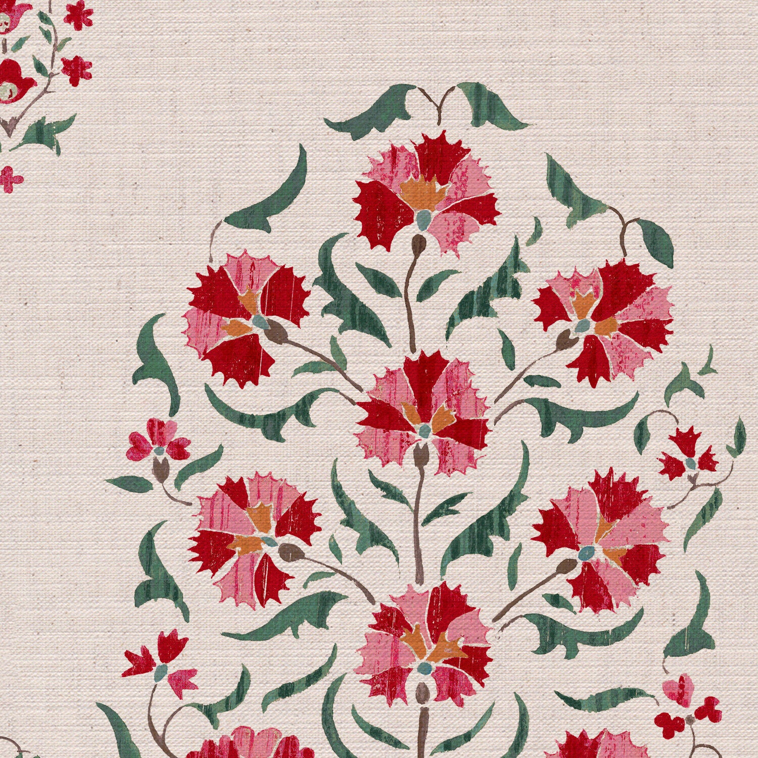 CW: Deep red blue and green | BASE: Mercia Linen | HERO