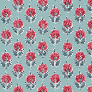 Warm red and blue soft grey blue ground
