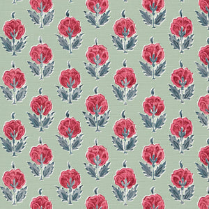Warm red and blue soft sage ground