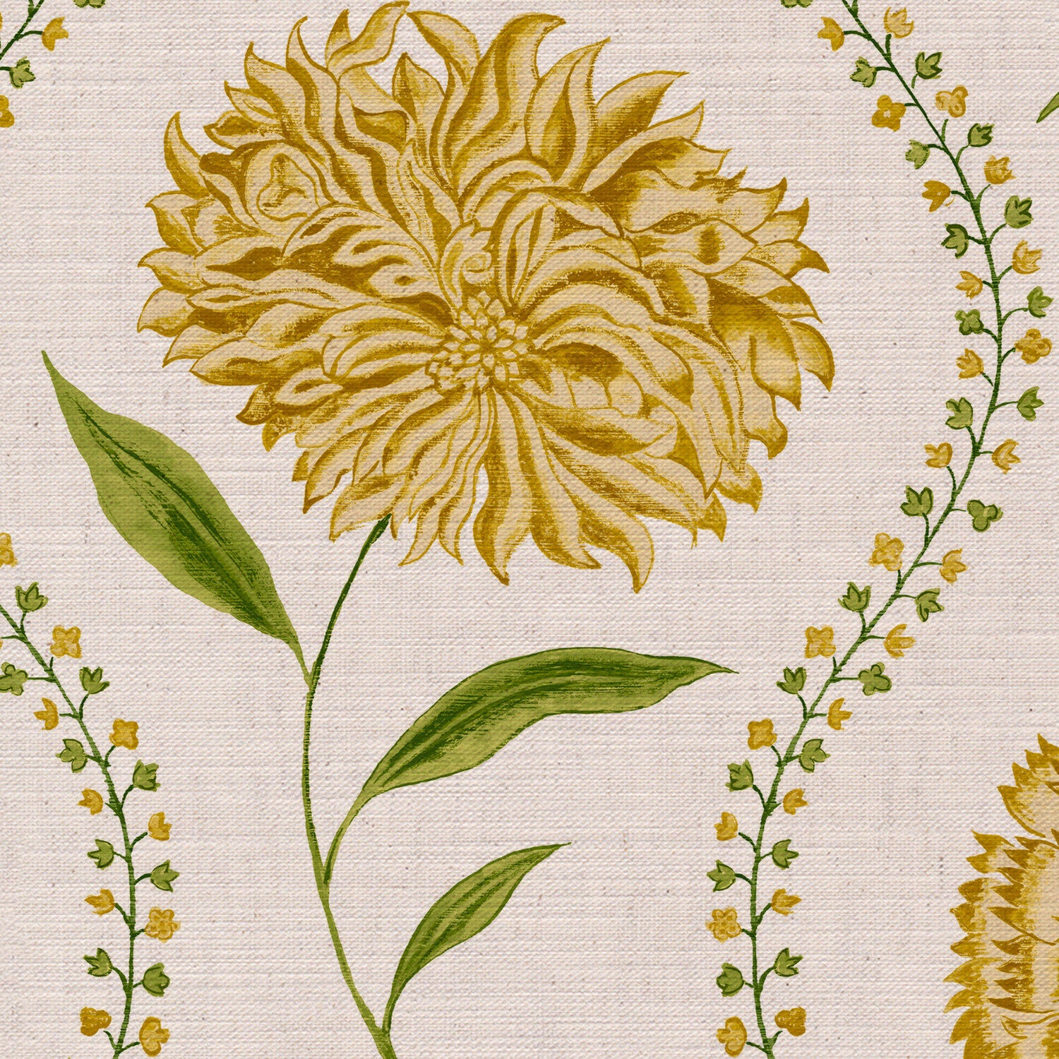 CW: Yellow and green white ground | BASE: Mercia Linen | HERO
