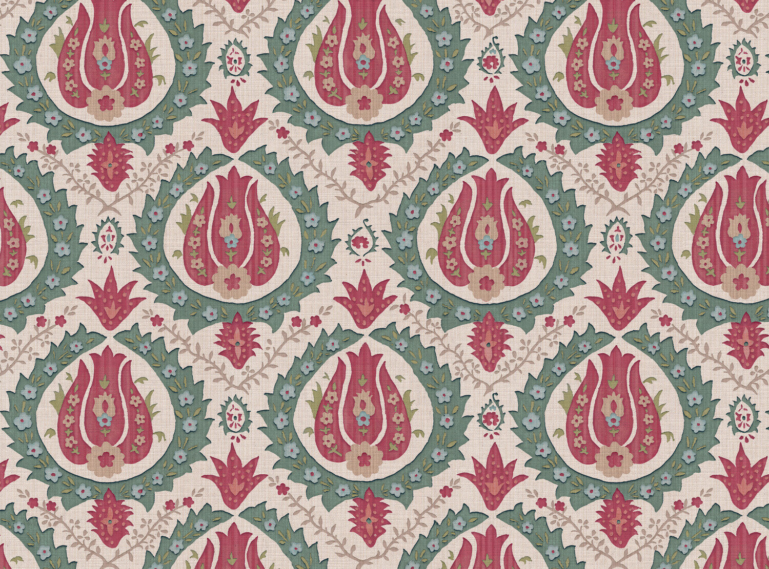 CW: Soft pinky red green gold and blue | BASE: Mercia Linen