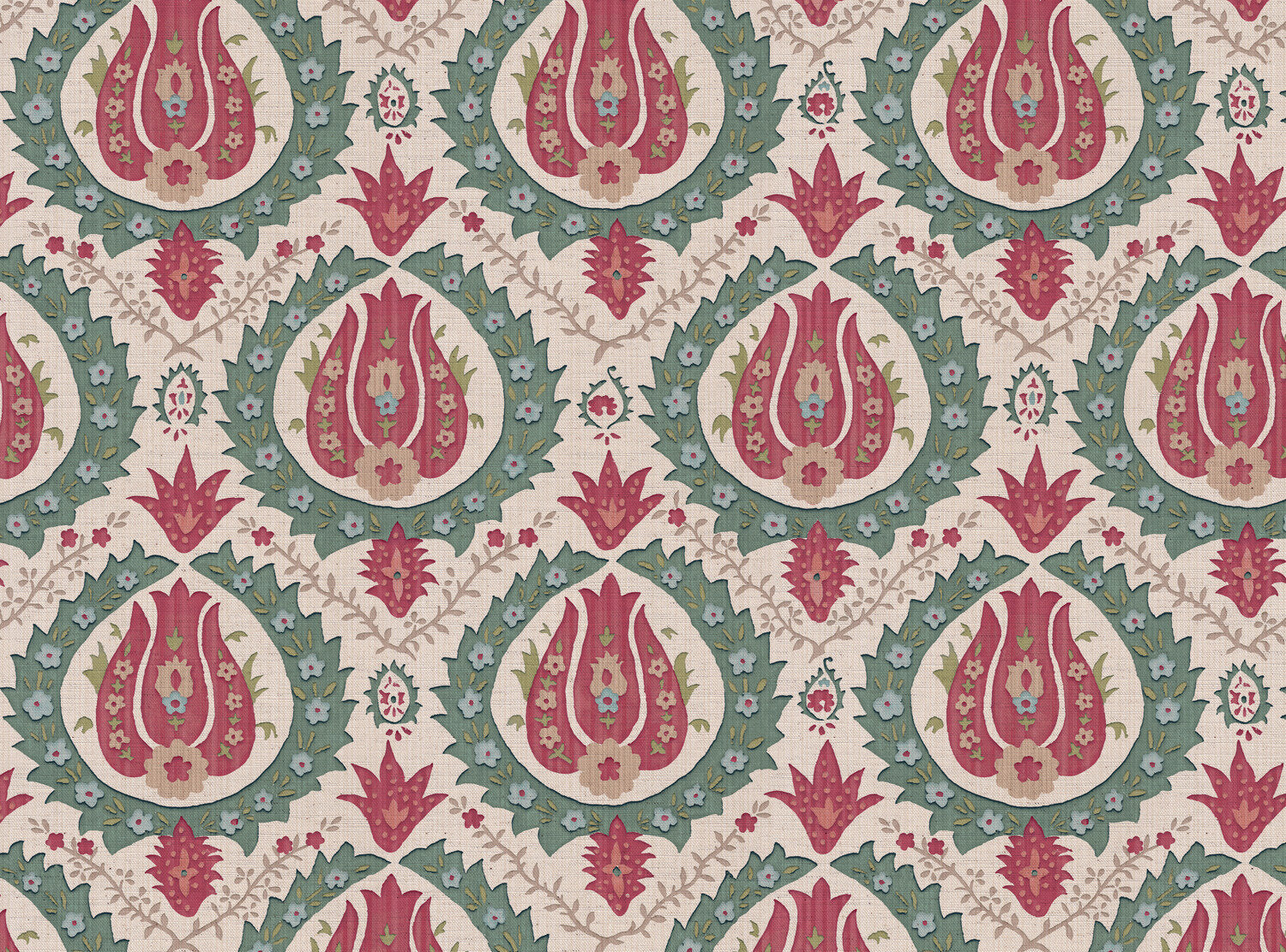 CW: Soft pinky red green gold and blue | BASE: Natural Luxury Linen