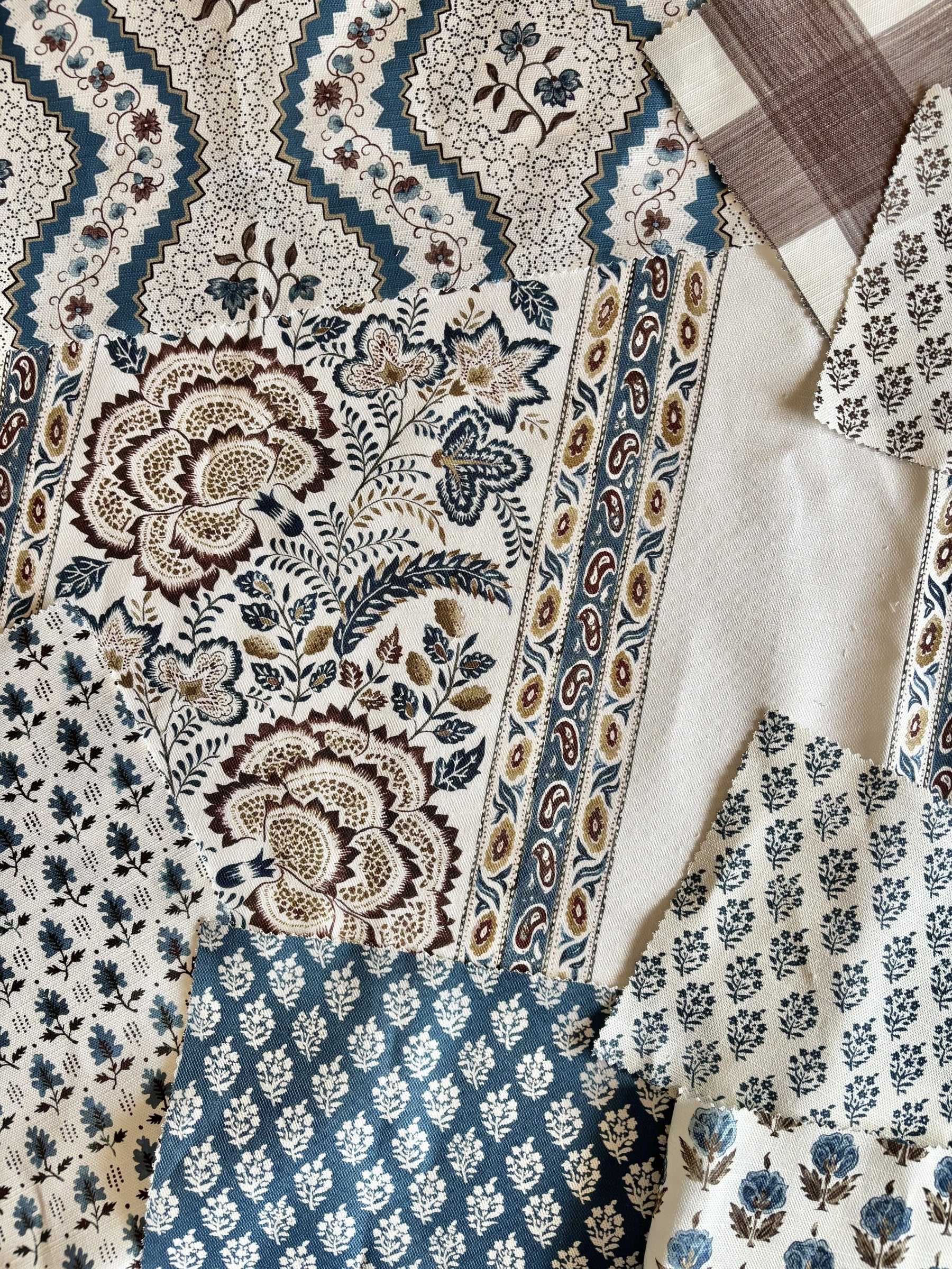 Azure and Chocolate fabric mix by Alison Gee
