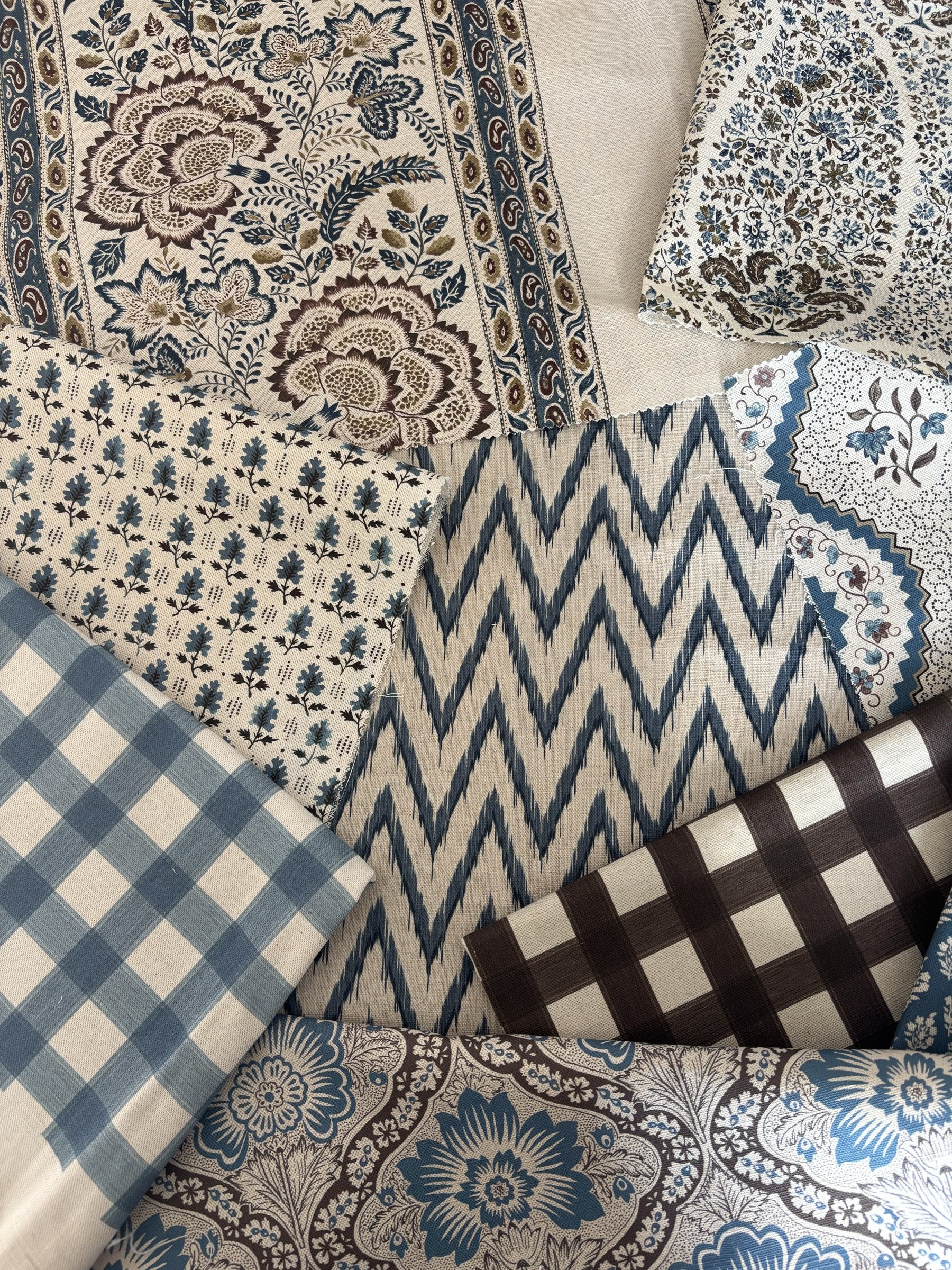 Azure and Chocolate fabric mix by Alison Gee