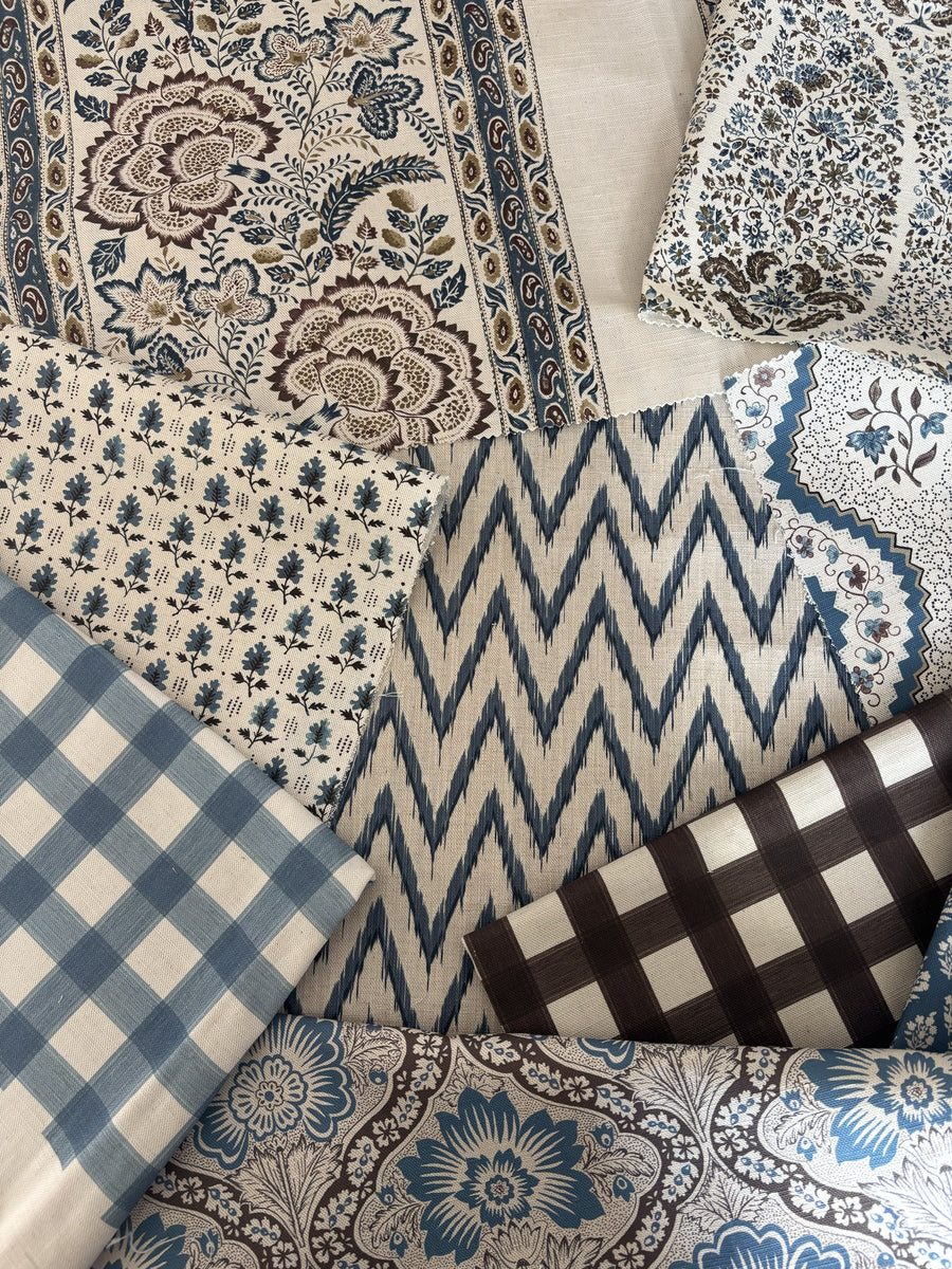 Azure and Chocolate fabric mix by Alison Gee