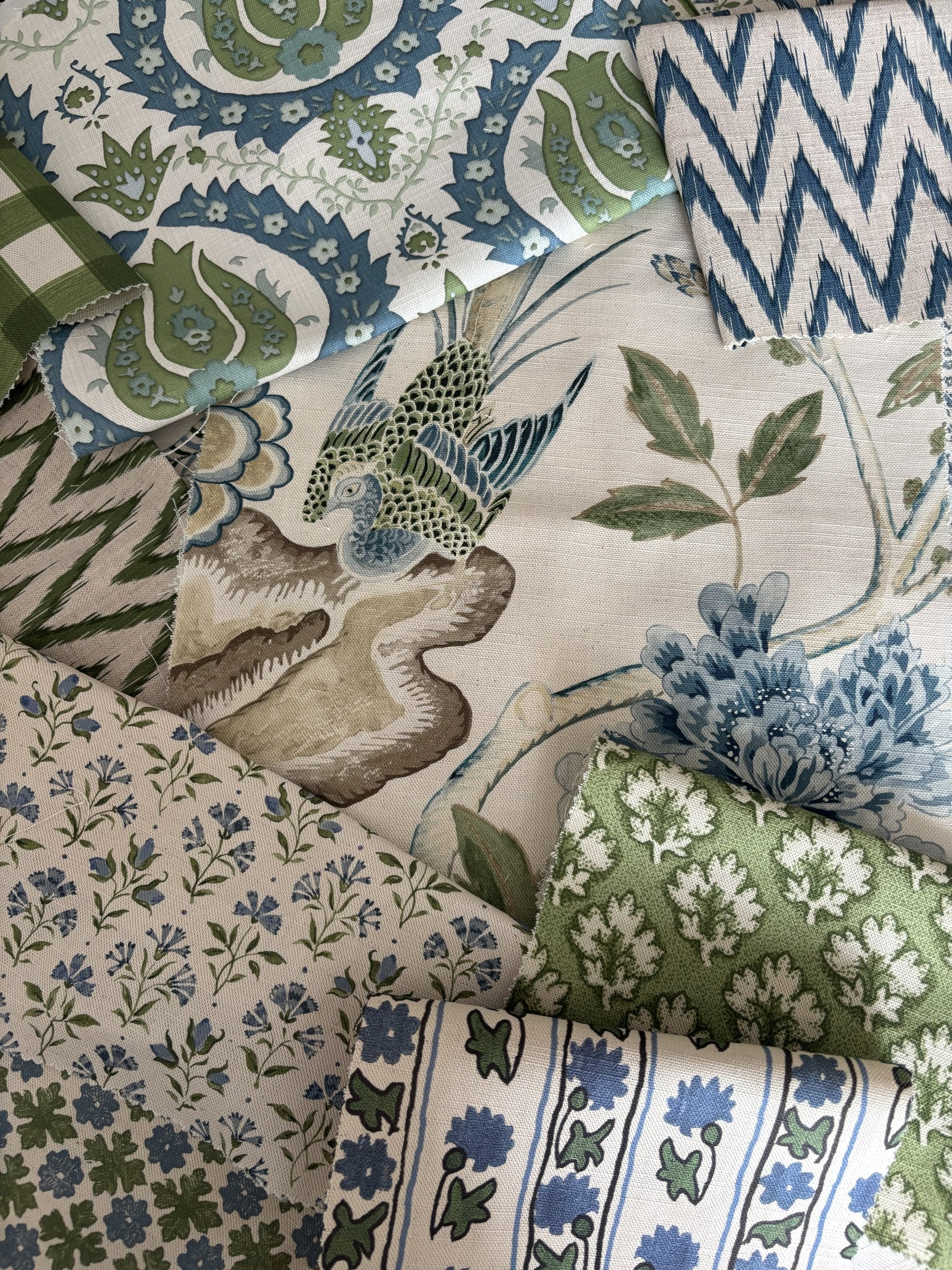 Country Blues and Greens fabric mix by Alison Gee