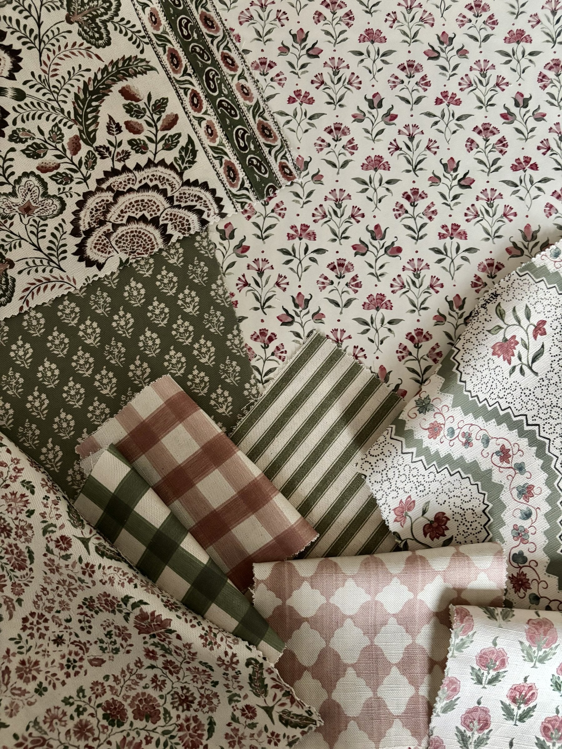 Country Cottage Pinks fabric mix by Alison Gee