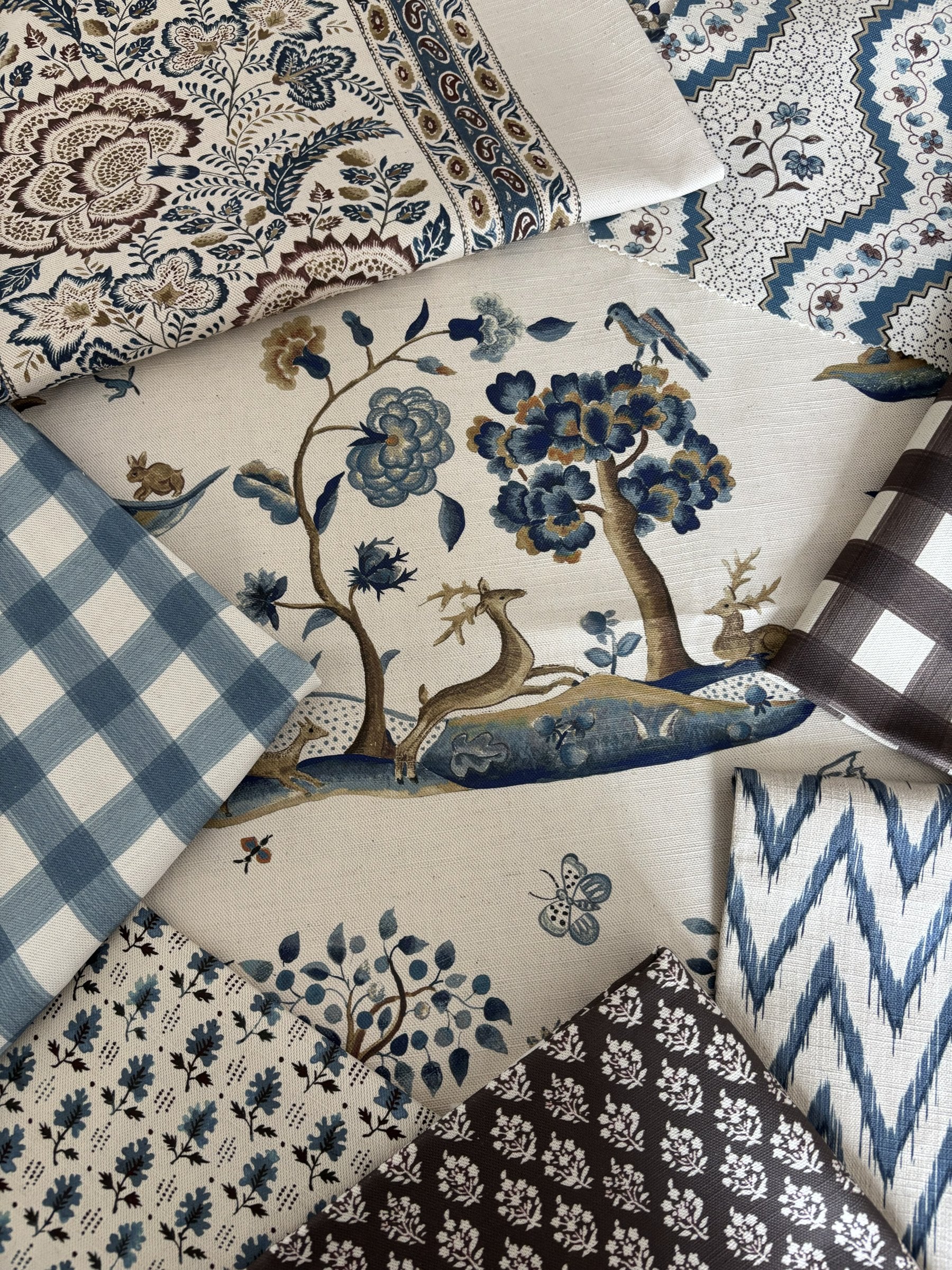 Enchanted Forest Blues fabric mix by Alison Gee