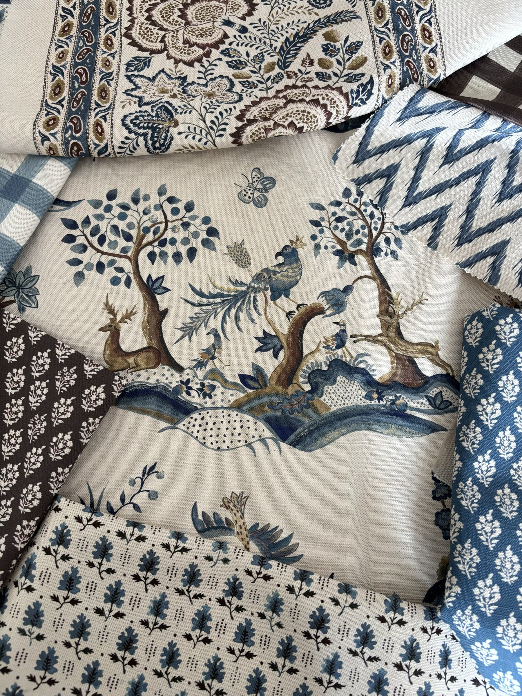 Enchanted Forest Blues fabric mix by Alison Gee