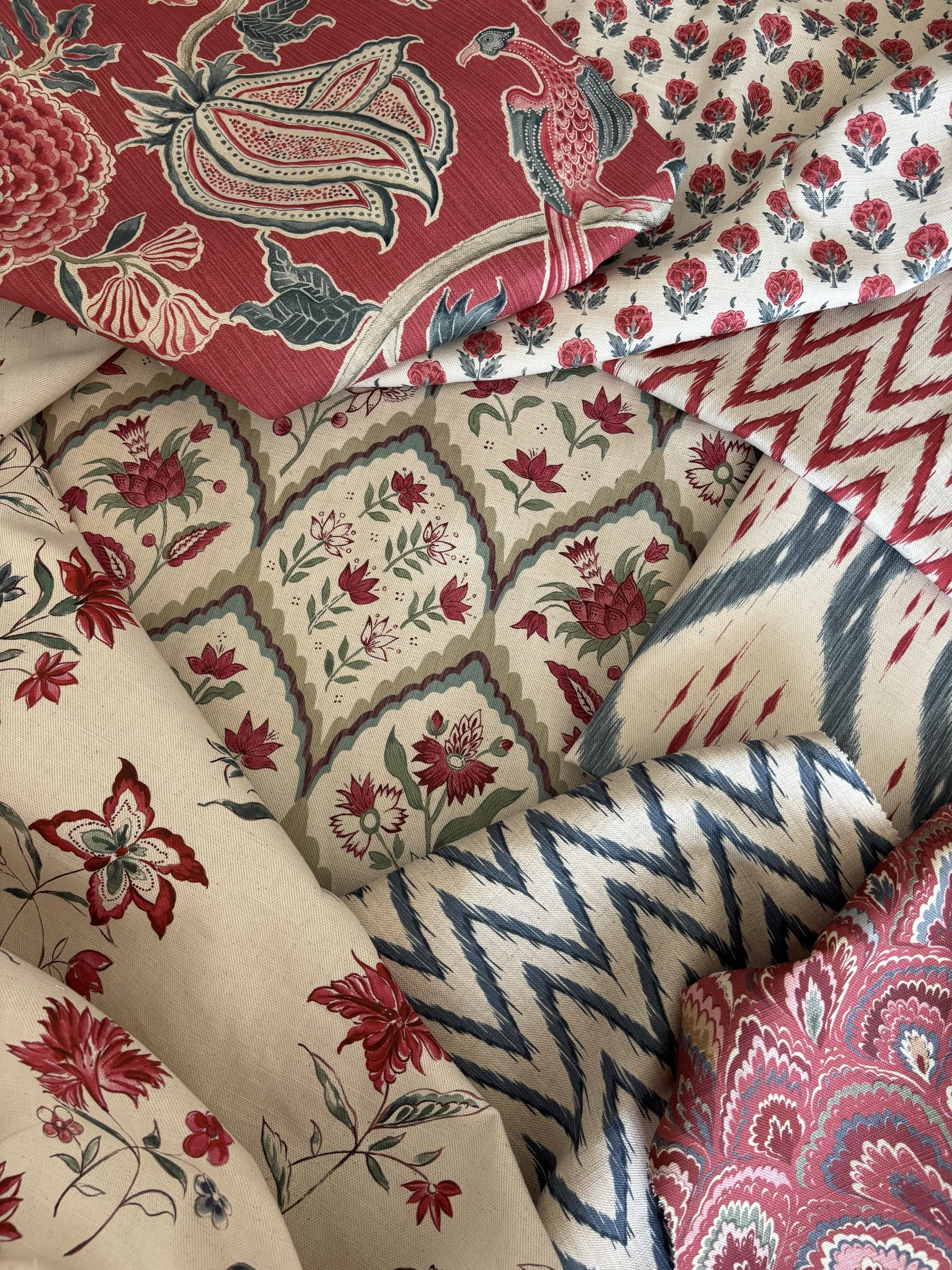 Global Classics Reds and Blue fabric mix by Alison Gee