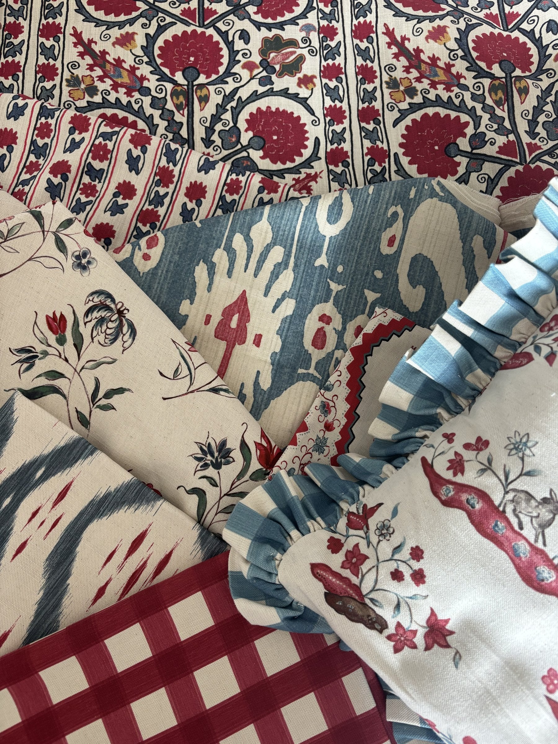 Global Classics Reds and Blue fabric mix by Alison Gee
