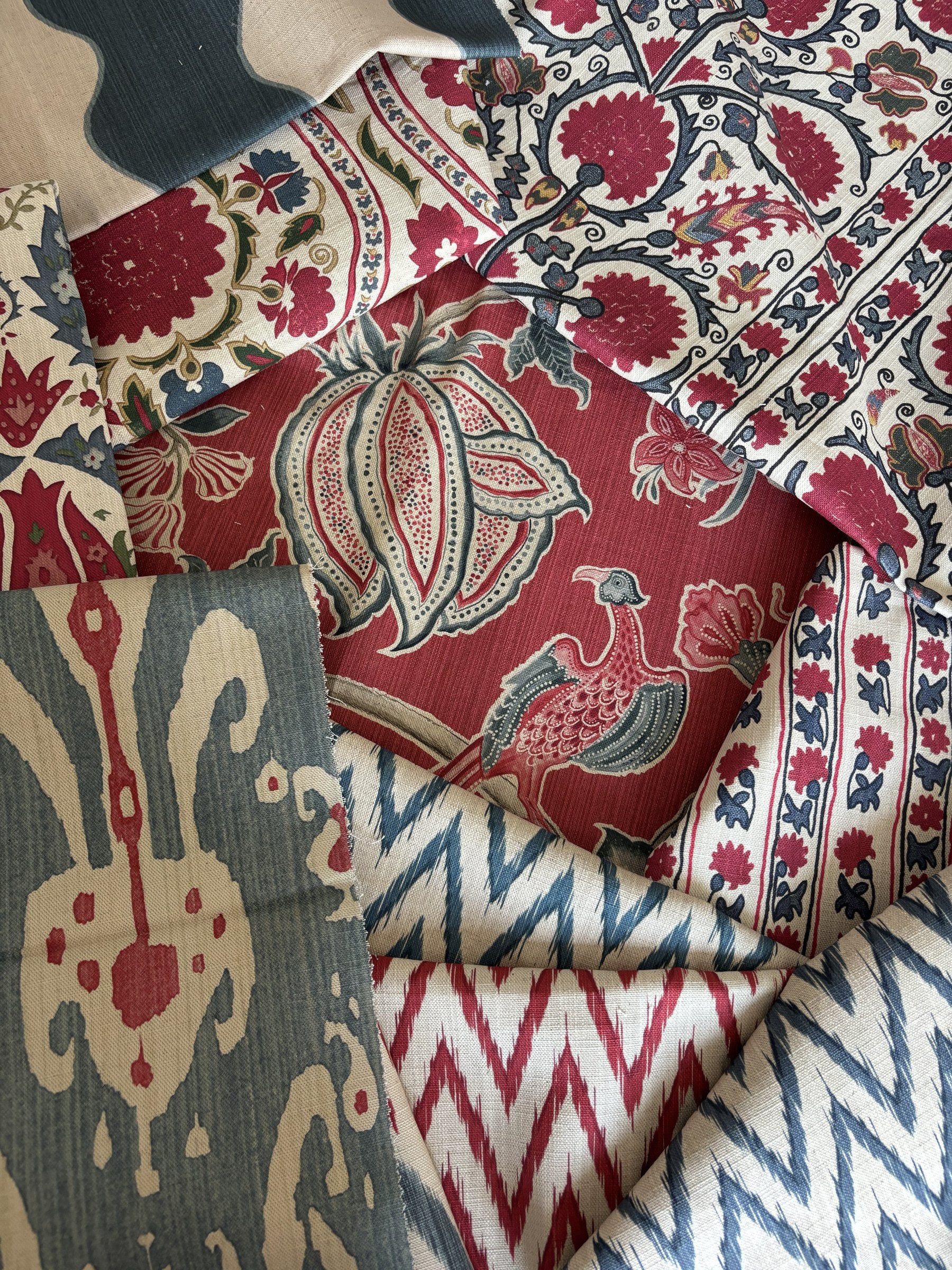 Global Classics Reds and Blue fabric mix by Alison Gee