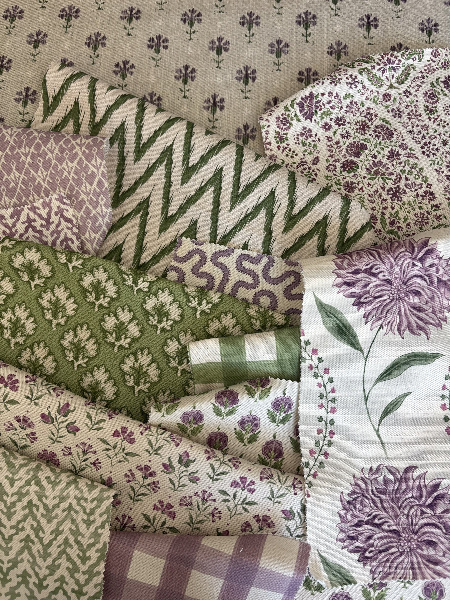Lavender and Fern fabric mix by Alison Gee
