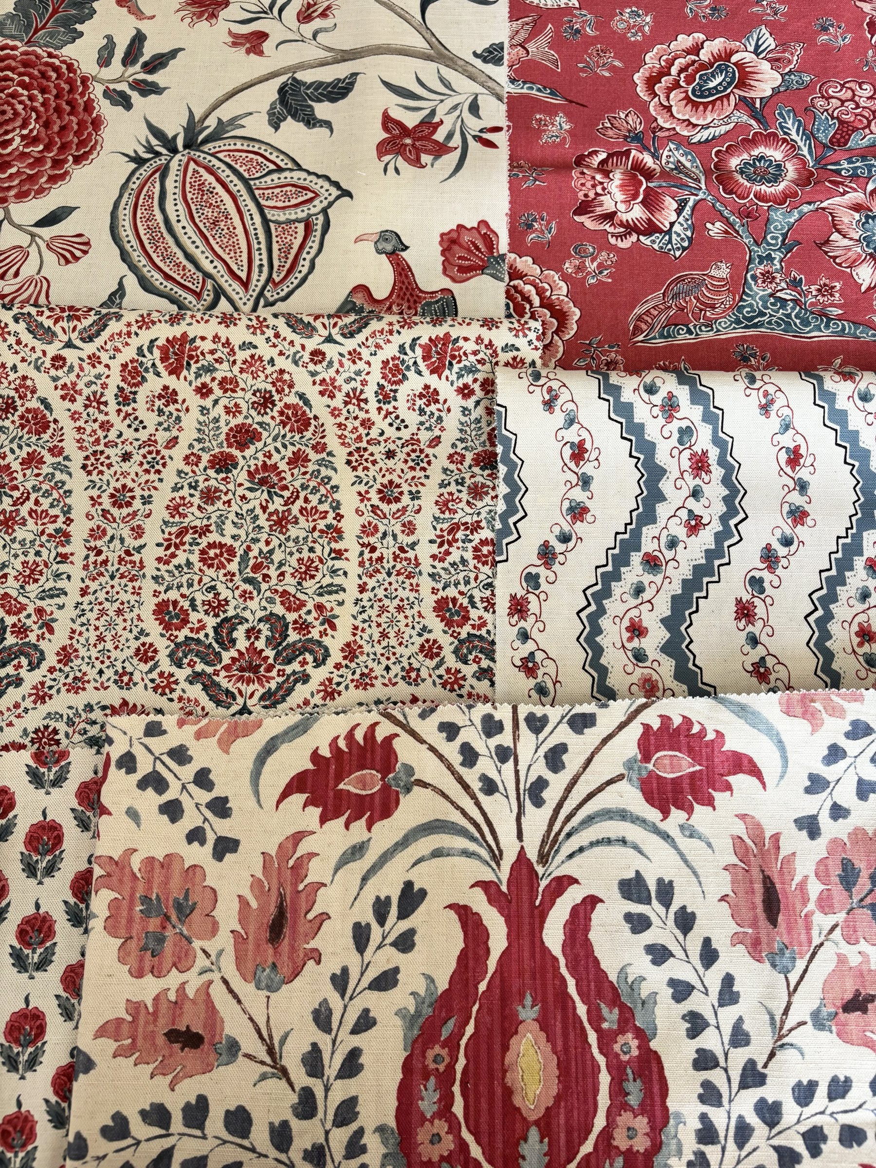 Red and Blue fabric mix by Alison Gee