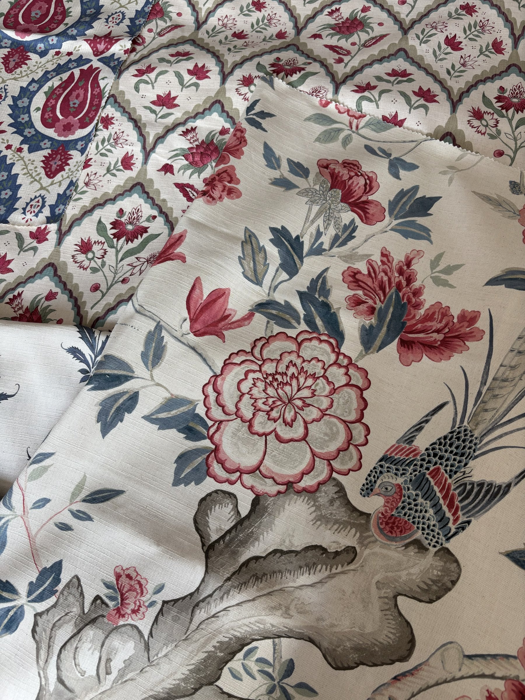 Red and Blue fabric mix by Alison Gee
