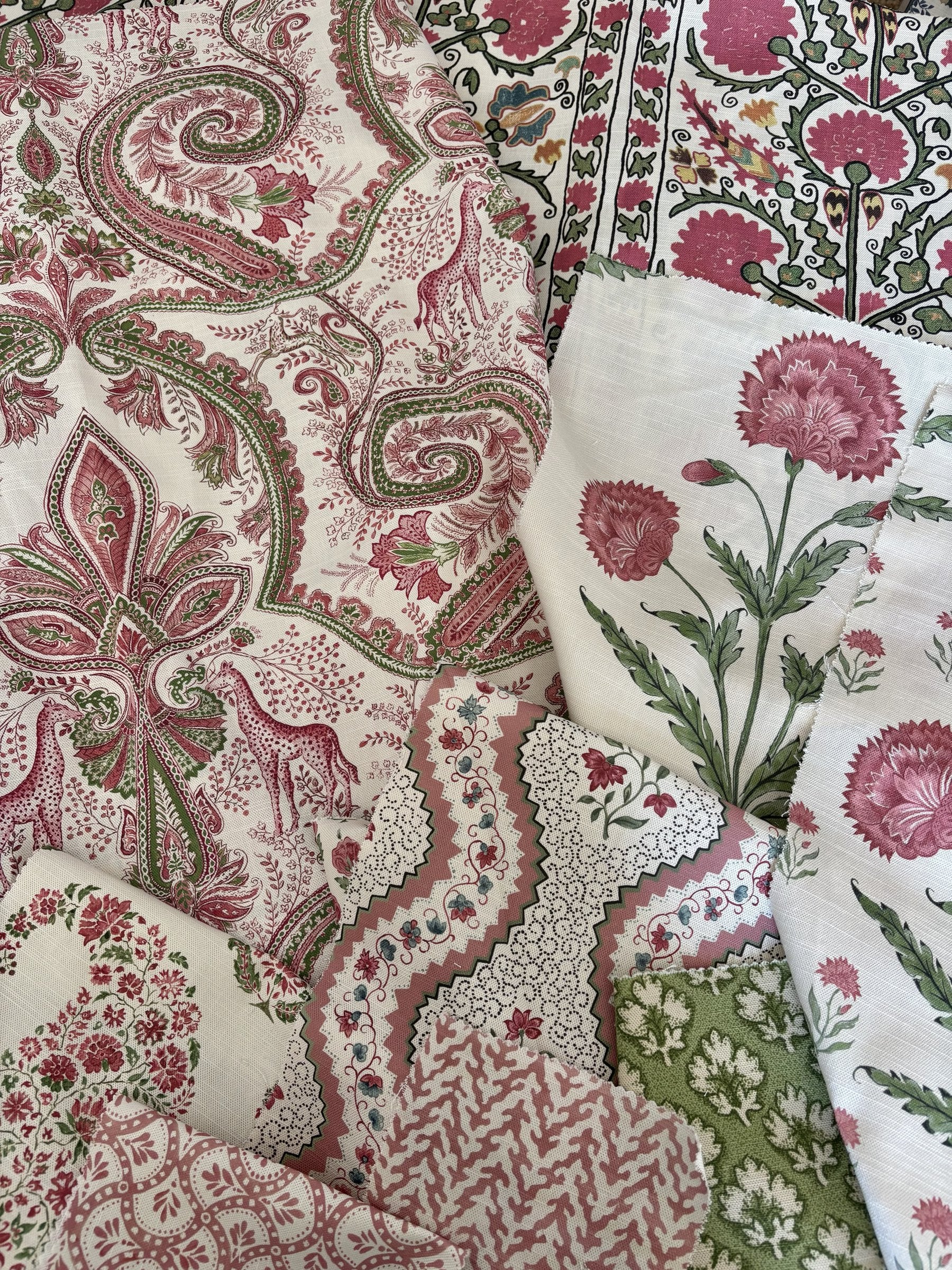 Savannah Pink and Green fabric mix by Alison Gee