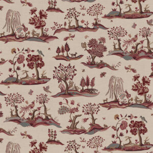 Enchanted Forest Natural Luxury Linen - deep red and chocolate